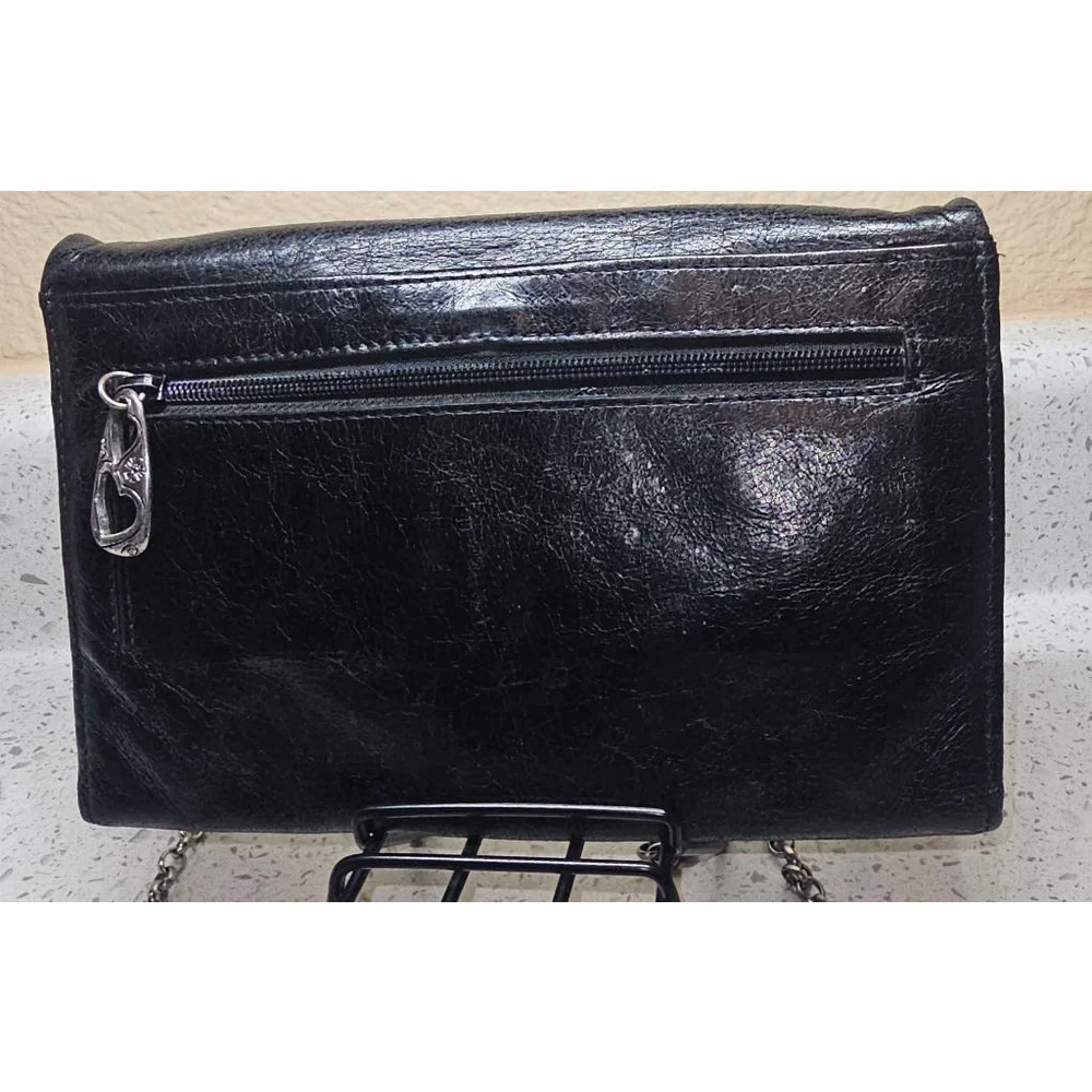 Brighton Black Leather Chain Crossbody Wallet Bag